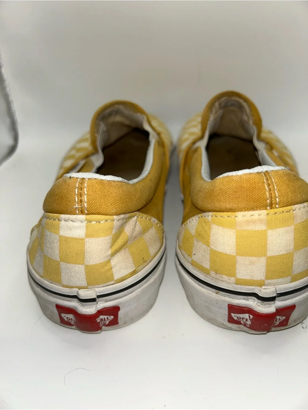 Vans yellow and white checkerboard slide ons M 9/W 10.5